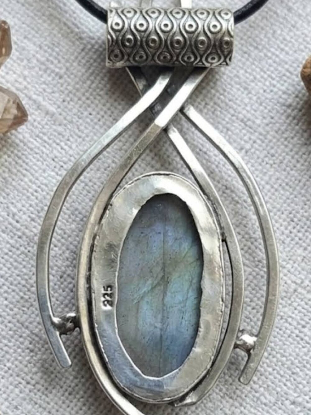Genuine Blue Flash Labradorite 925 Silver Witchy Pendant Necklace Boho 19.5in - Picture 9 of 16